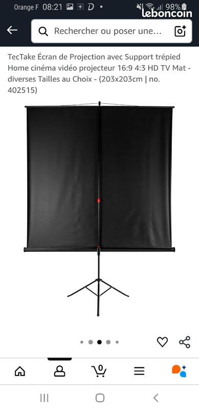 Écran Projection TecTake 203x203cm - Support Trépied - 16:9/4:3 - HD - Pour Home Cinéma Et Présentations