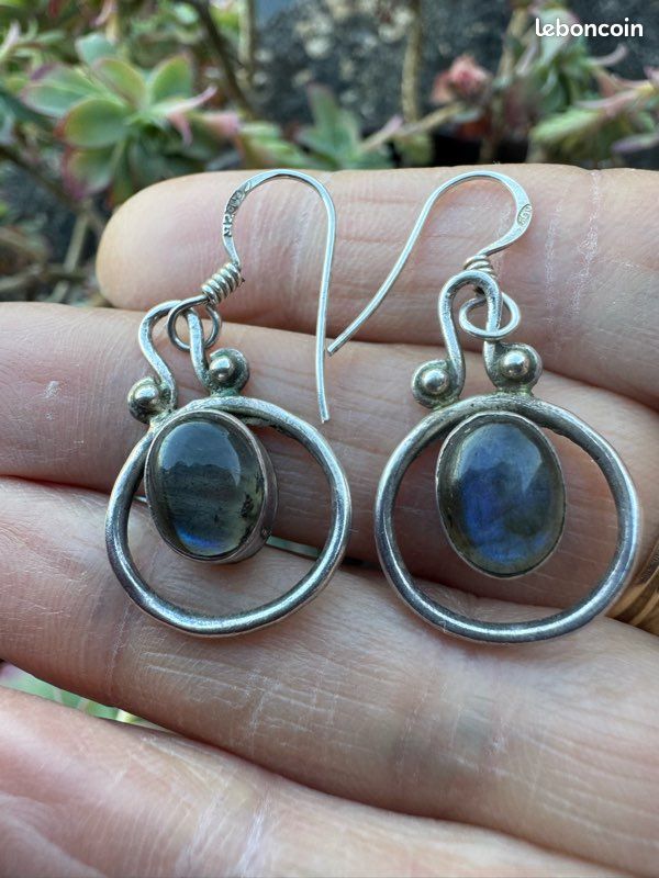 Boucles D'oreilles Jalan-Jalan - Argent 925 Et Labradorite Du Canada - Neuf Avec étiquettes