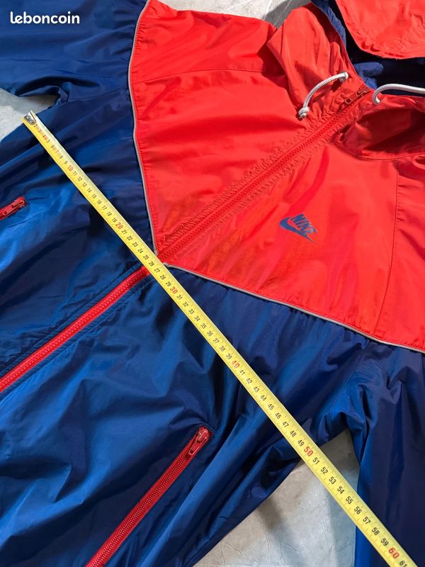Veste Nike vintage rouge bleu marine bicolore capuche logo imprimé zip homme taille M (image 9)