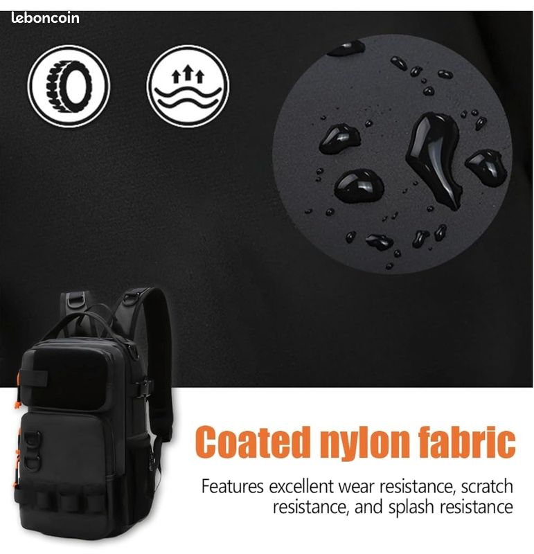 Sac De Pêche Bandoulière Imperméable – Grand Modèle Avec Porte-canne, Léger, Pour Pêche, Rando, Camping – Noir