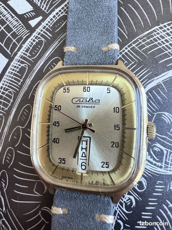 Montre Slava 26 rubis jour et date - URSS - N°380675 (image 3)