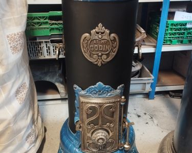 Poêle Godin Ancien Modèle 2123 Bleu Nickelé - Années 30 - Restauré - France