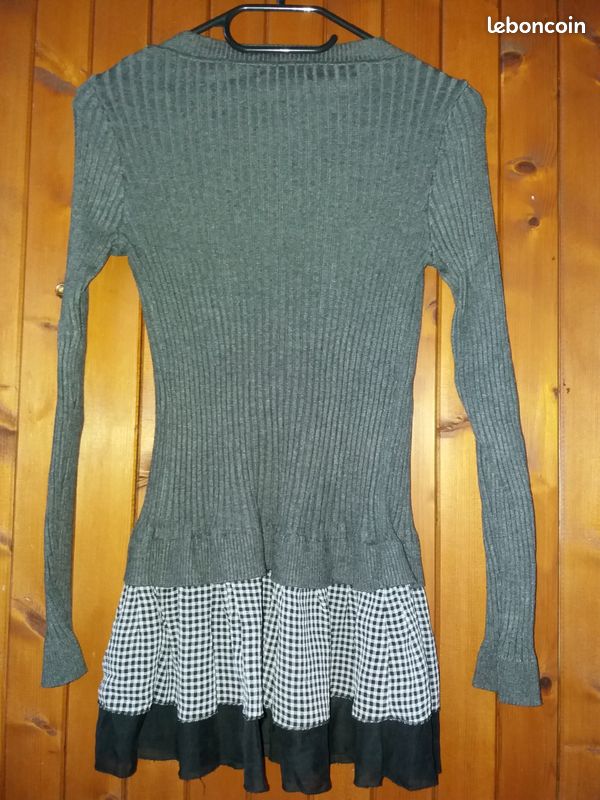 Pull gris femme empiecement tissus T44 (image 4)