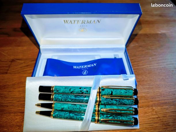 Stylo Roller Waterman Man 200 - Résine Bleue Marbrée & Plume Or 18 Carats - Occasion De Collection - Made In France