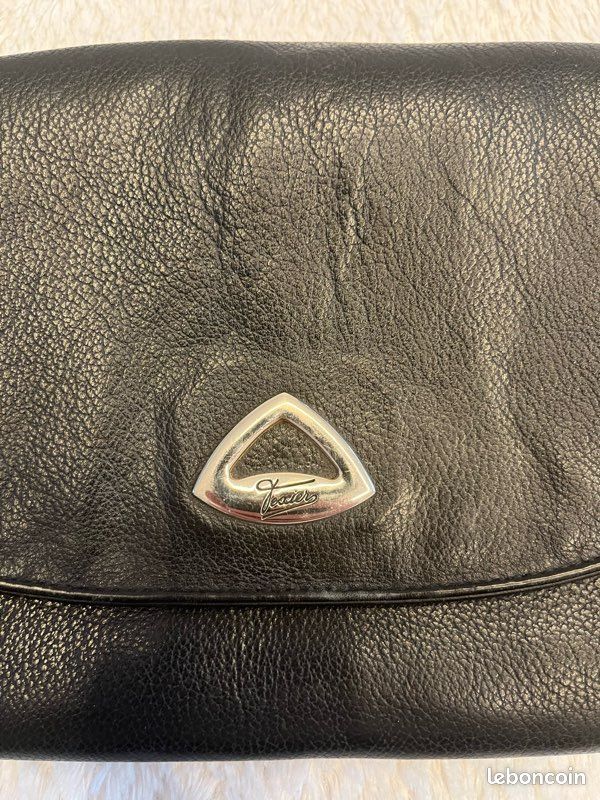 Sac bandoulière Texier vintage cuir noir véritable – fabrication française (image 3)