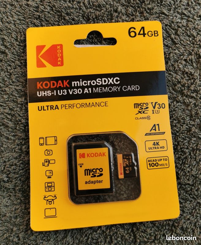 Carte micro SD Kodak 64go+Support Neuve (image 1)