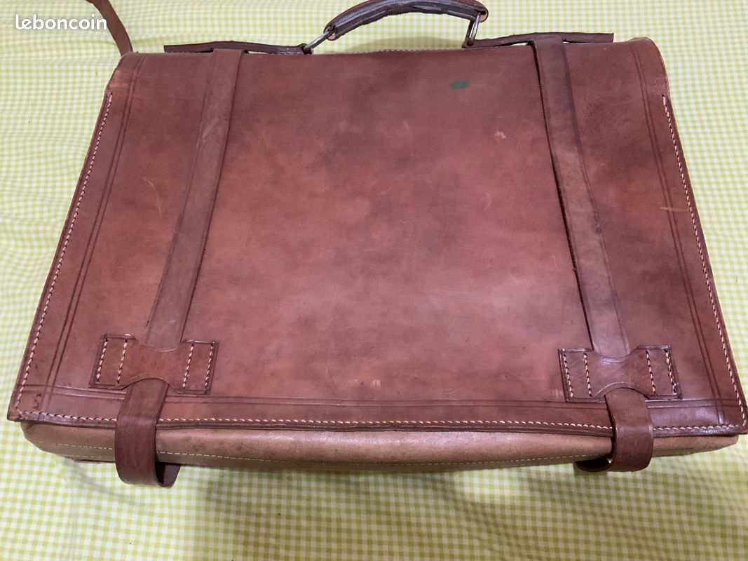 Sacoche Cartable Vintage En Cuir Gérard Henon Paris - Occasion - Style Rétro Homme