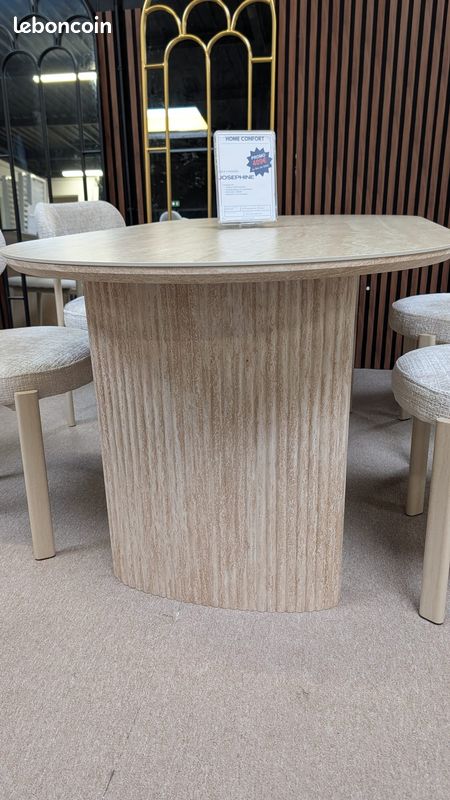 Table à manger JOSEPHINE céramique effet travertin beige 180 cm (image 3)