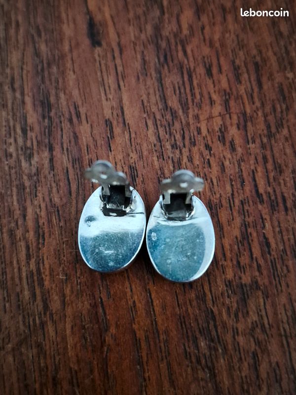 Boucles D'oreilles clips argent massif pierre (image 4)