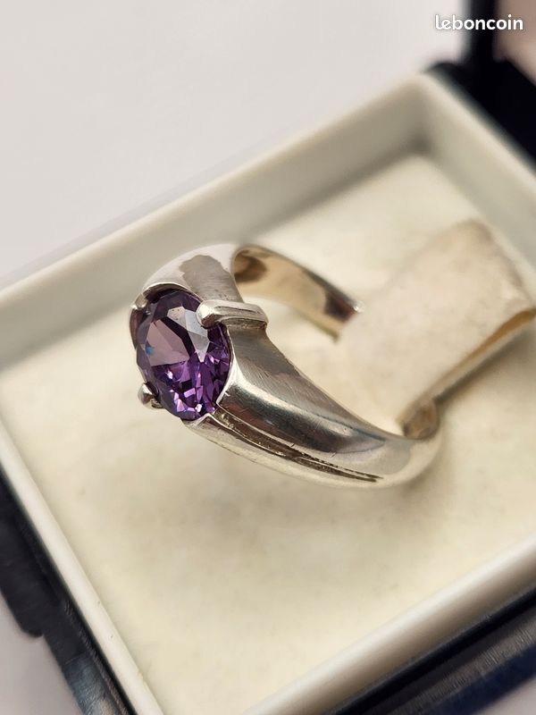 Bague Toul Hoat Argent 925 - Perle Et Améthyste - Taille 55 - Style Breton