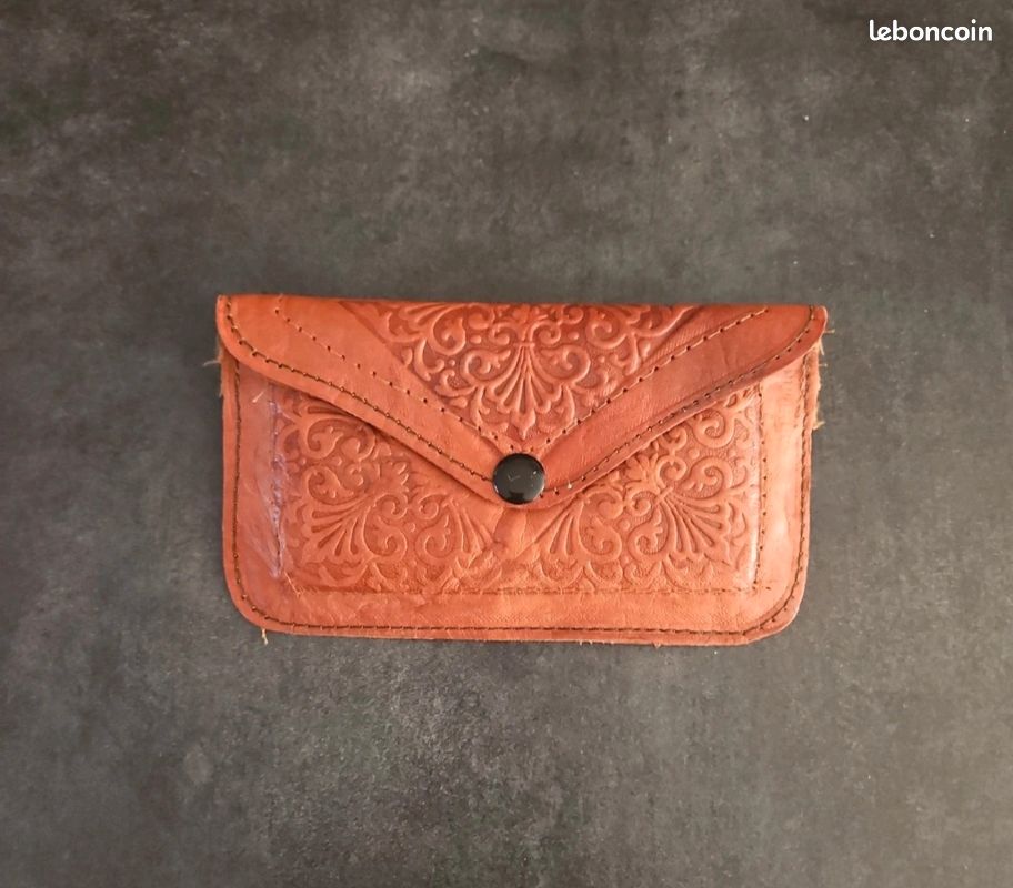 Porte-monnaie / Pochette En Cuir Marocain Marron - Occasion - Style Créateur Pliable