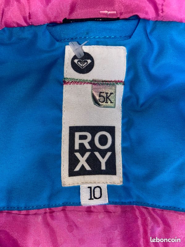 Veste Vintage Roxy Fille, Taille M (10 Ans), Bleue, Capuche, Broderies Dos - Y2K