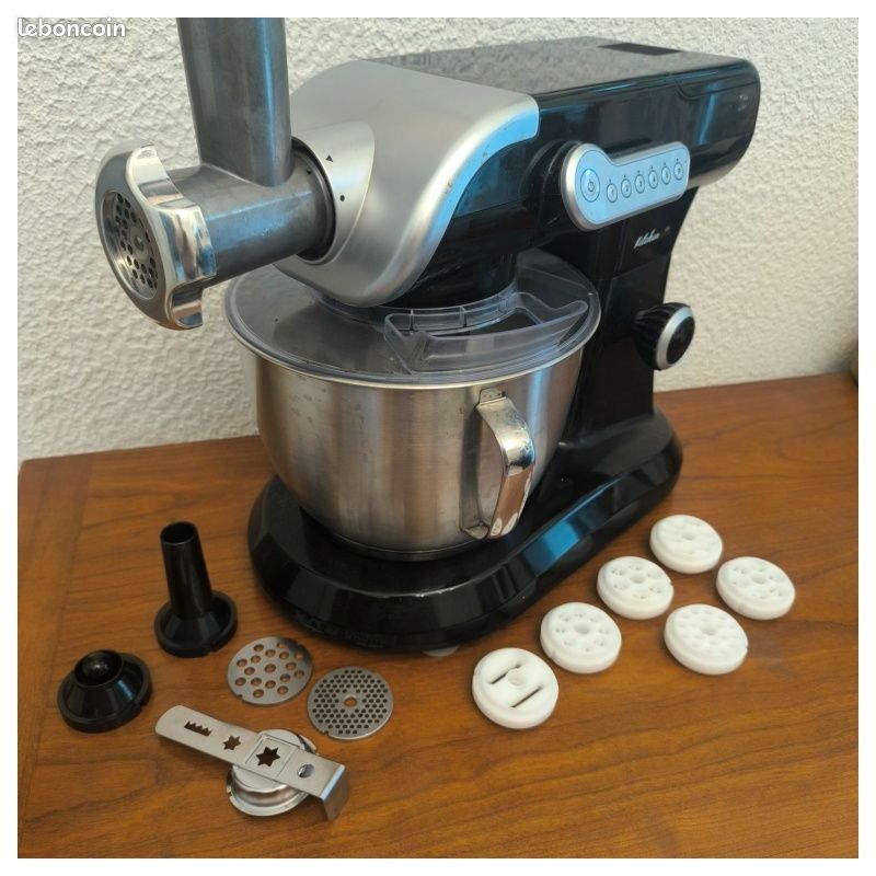 Robot pâtissier Kitchencook pétrin mouvement planétaire avec 3 fouets et 1 bol mixeur, hachoir a viande, extrudeur à pates (image 2)