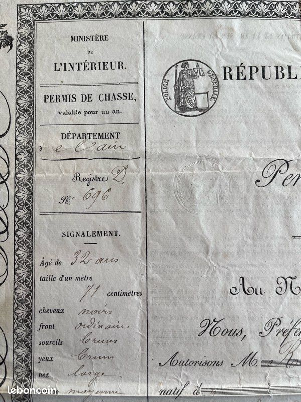 Permis De Chasse Ancien – Ille-et-Vilaine, Rennes – 1851 – Document Signé – XIXème