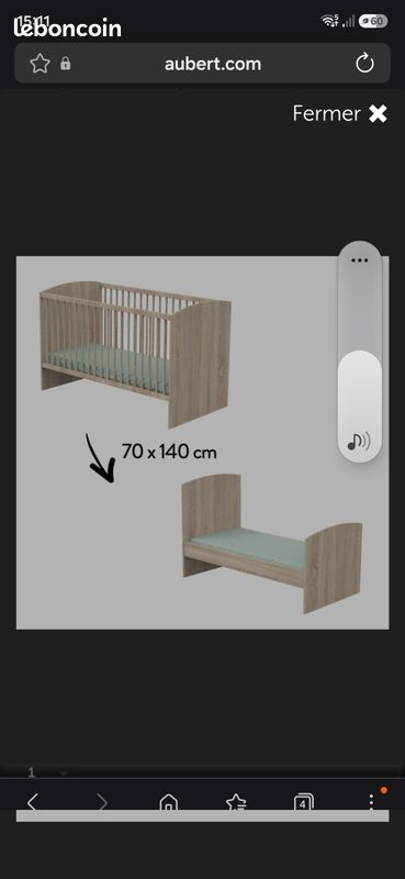 Lit bébé enfant modulable AUBERT + matelas bébé/enfant + ensembles de draps + couette + oreillers (image 1)