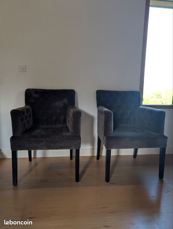 Fauteuils velours gris (image 1)