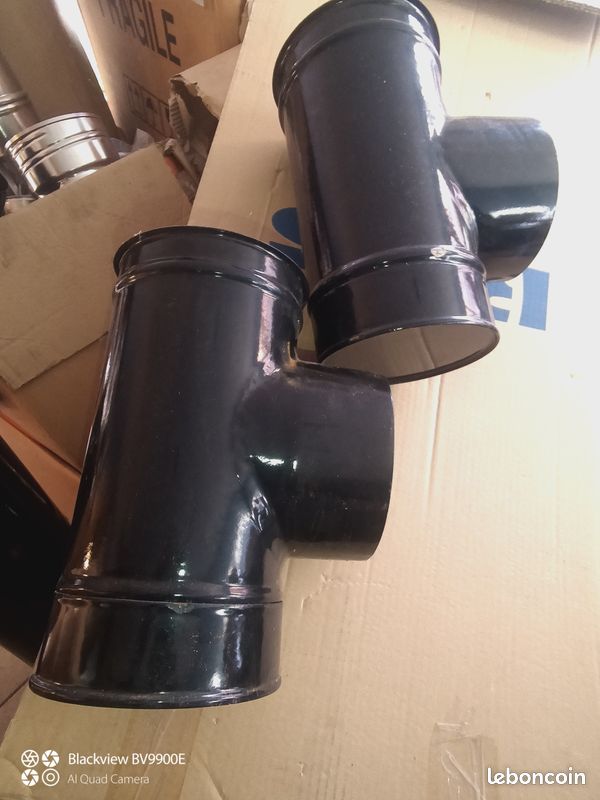 Tube poêle à bois diamètre 150 plus té de visite et coude 45 degré (image 2)