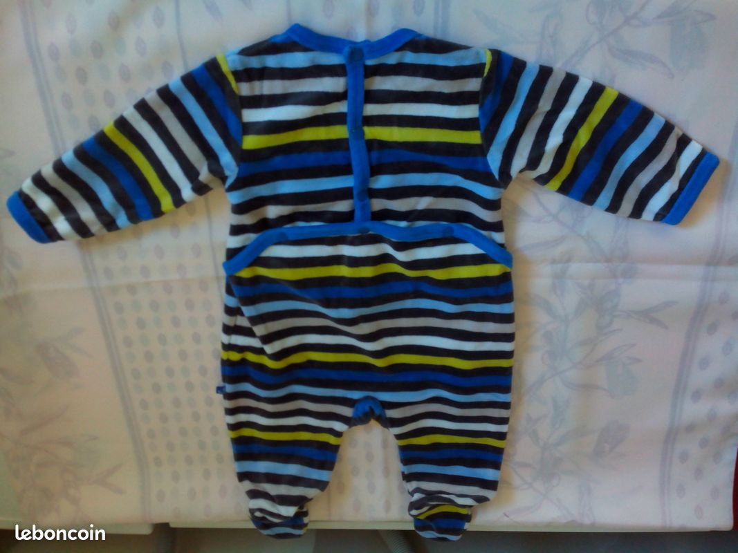 Pyjama velour bleu et noir 3 mois babygro mb (image 3)