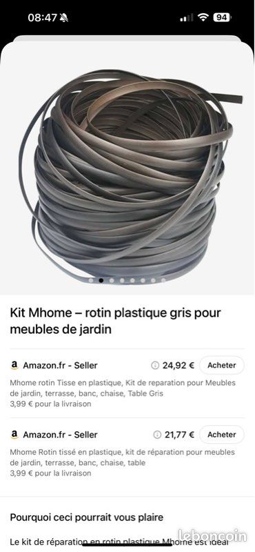 Rotin Synthétique Mhome 65m - 8mm Large - Pour Réparation Meubles Jardin - Résistant Intempéries