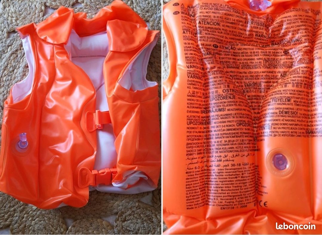 Gilet de natation INTEX 18 à 30 kg soit 3 4 5 6 ans tbe (image 1)