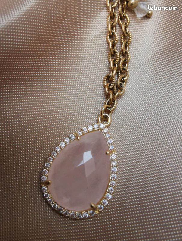 Collier Vintage Plaqué Or 14k - Décor Rose Finement Travaillé En Relief - Occasion Très Bon état