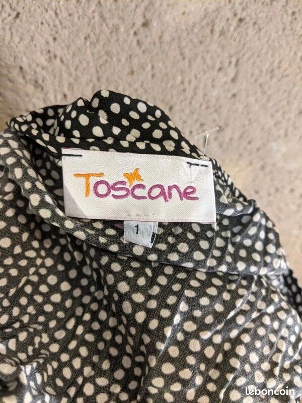 Robe Toscane Noire Pois Gris – Taille 44 – Sans Manches – Occasion Très Bon état – Satin