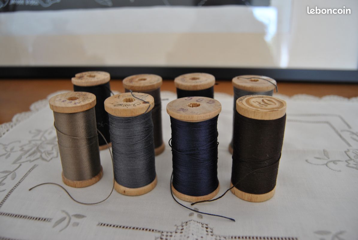 Rare 8 grosses bobines anciennes de fil de soie (image 3)