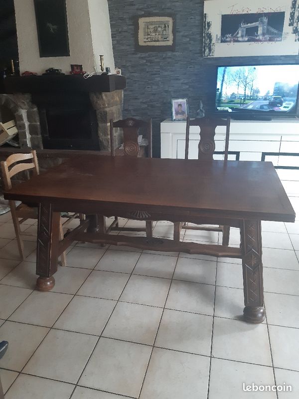 Table de salle à manger en bois avec 2 rallonge (image 1)