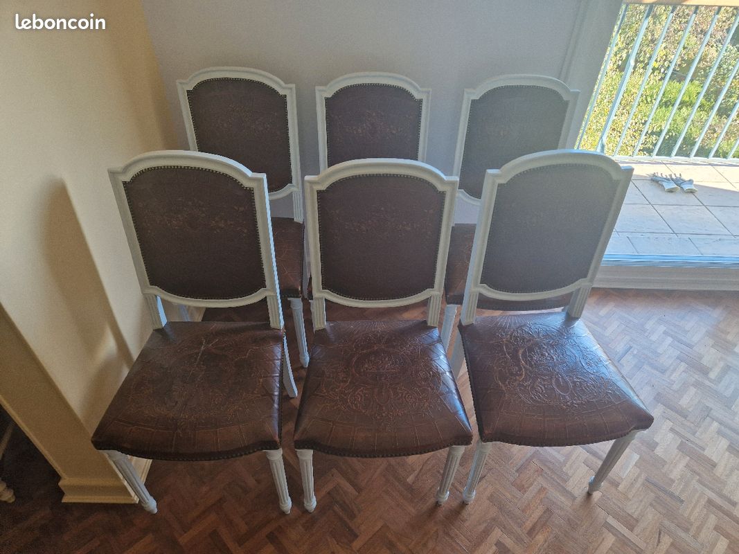 6 chaises bois cuir vintage (image 1)