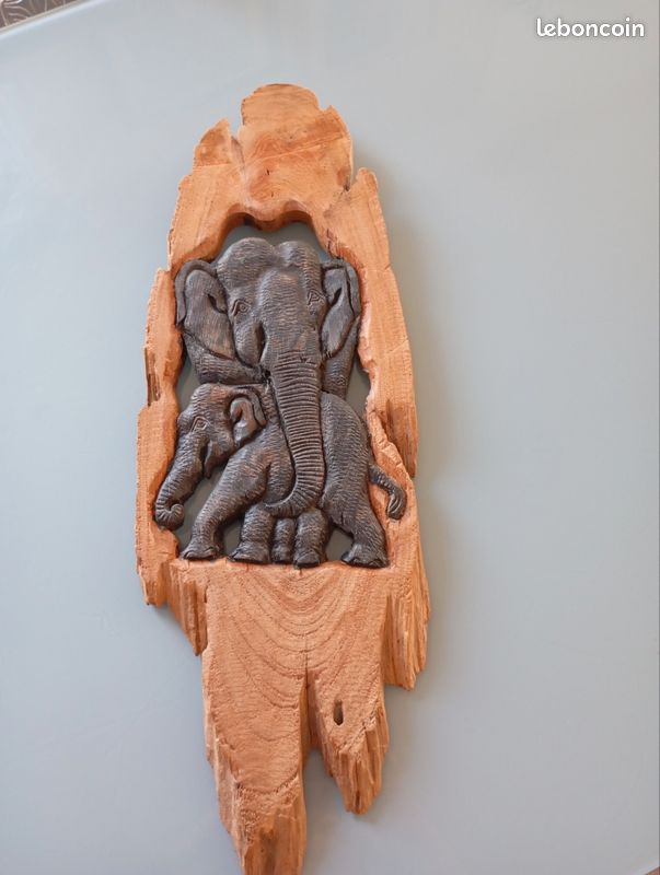 Fresque/tableau éléphant bois - Décoration