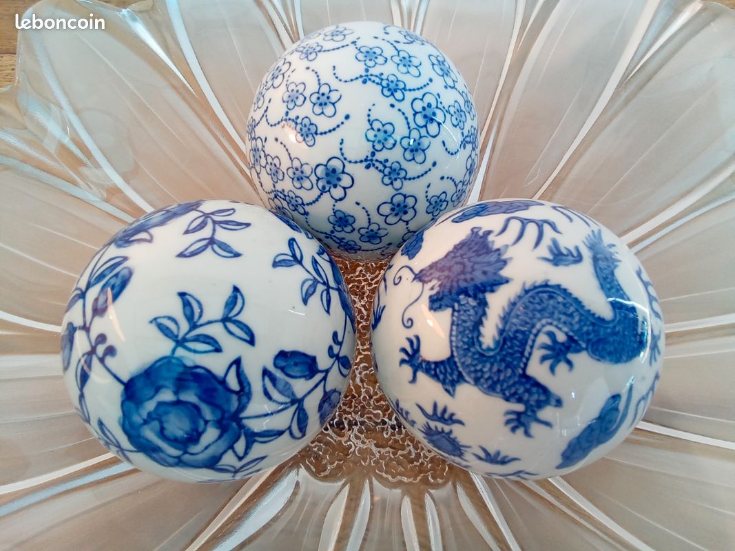 OLYCRAFT 8 Boules De Porcelaine Bleues Et Blanches Fait Main 4 Cm – Perles Décoratives Sphériques En Céramique Style Ming Avec Trou De 3 Mm