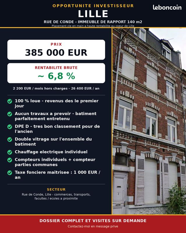 Immeuble 10 pièces 140 m² · à Lille · 140 m² · 385 000 €