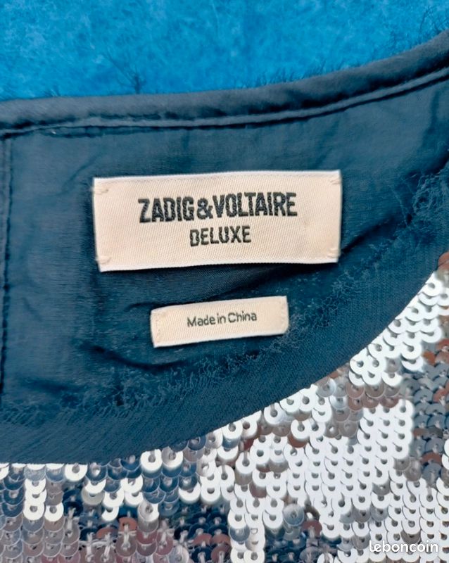 Pull Zadig & Voltaire Bleu Jean Avec épaules Pailletées - Taille S - Occasion Très Bon état