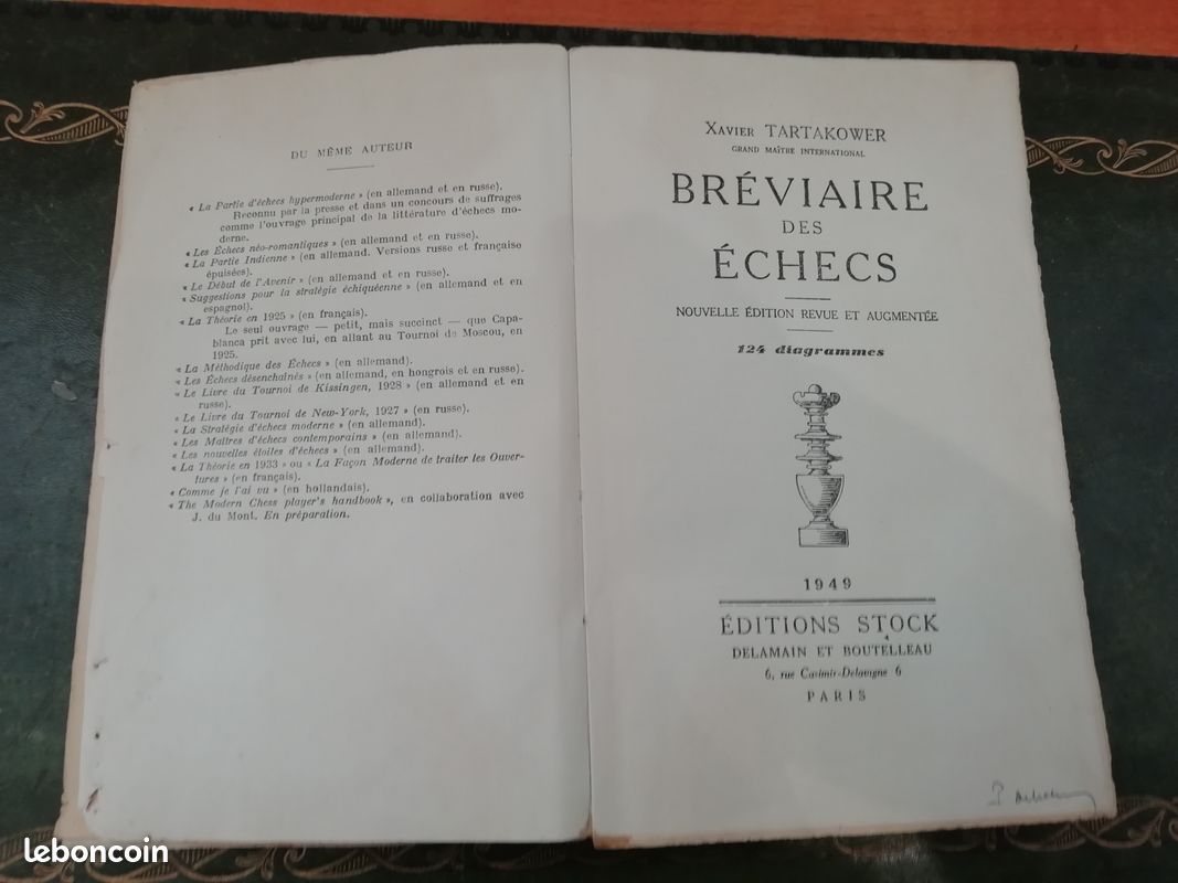 Livre bréviaire des échecs 1949 par x. Tartakower éditions stock (image 5)