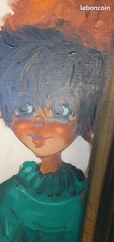 Michel THOMAS Poulbot au ski 1964 HUILE sur TOILE gamin gavroche de PARIS (image 6)