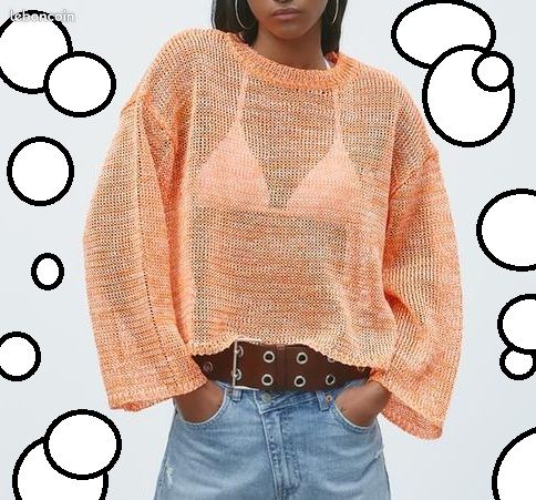 Pull léger à col V en maille ajourée femme jaune