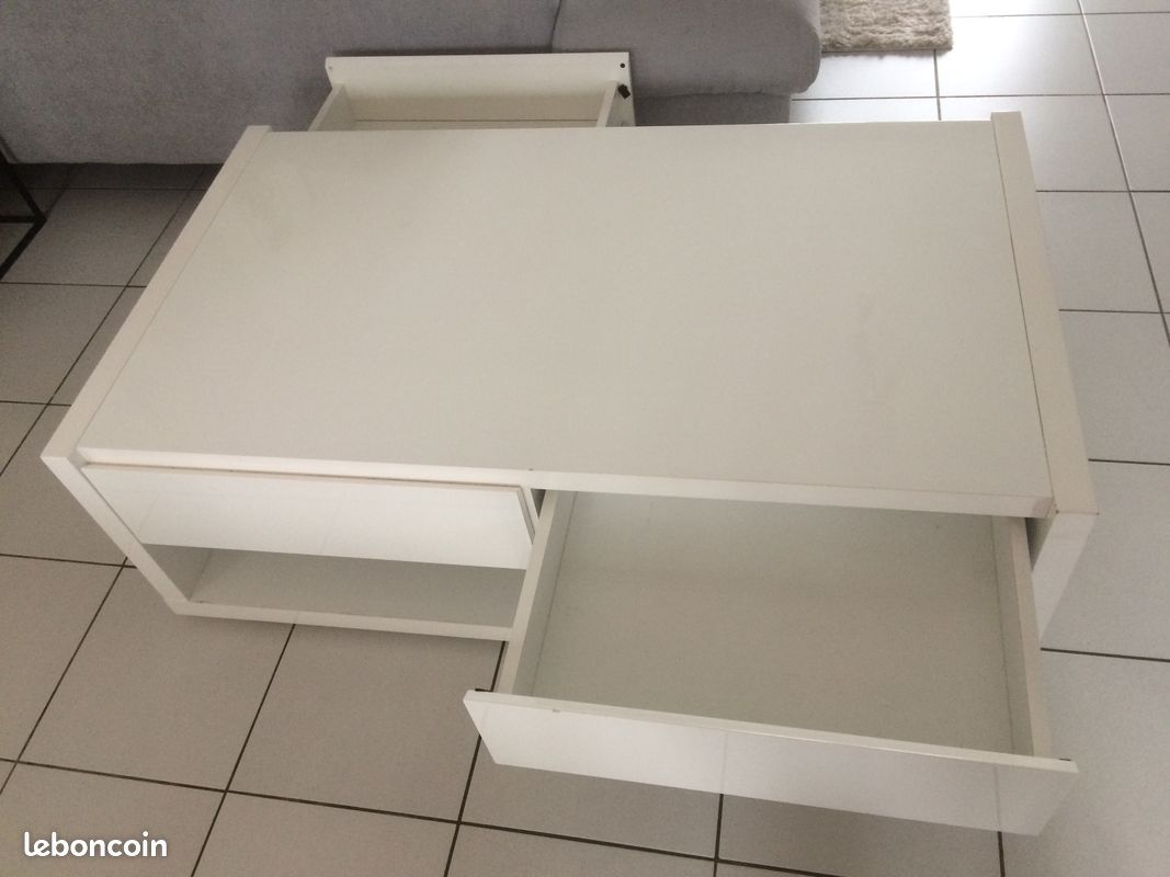 Table basse blanc laquée 2 tiroirs (image 1)