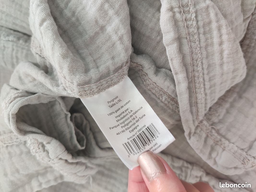💛 Peignoir coupe kimono mixte en gaze de coton - gris taupe - taille L/XL 💛 (image 6)