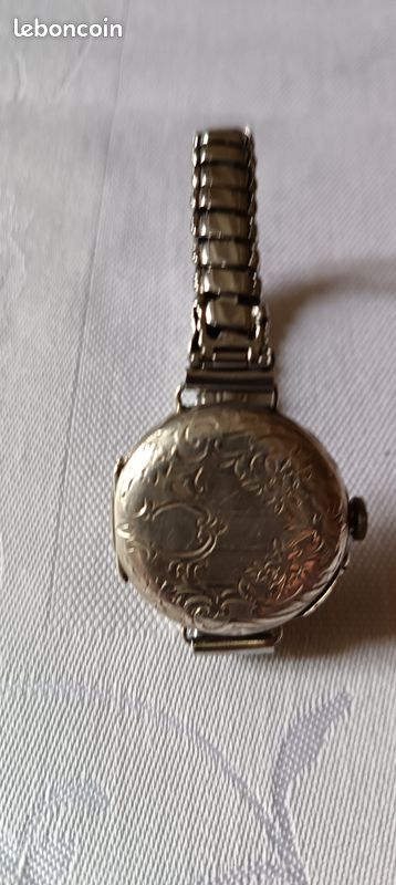 Montre Bracelet Vintage Argent Massif - Aiguilles En Or - Mécanique Manuelle - Avant 1920