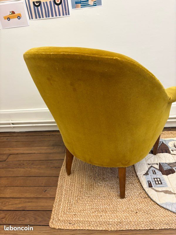 Fauteuil vintage velours jaune moutarde – style années 50/60 (image 5)