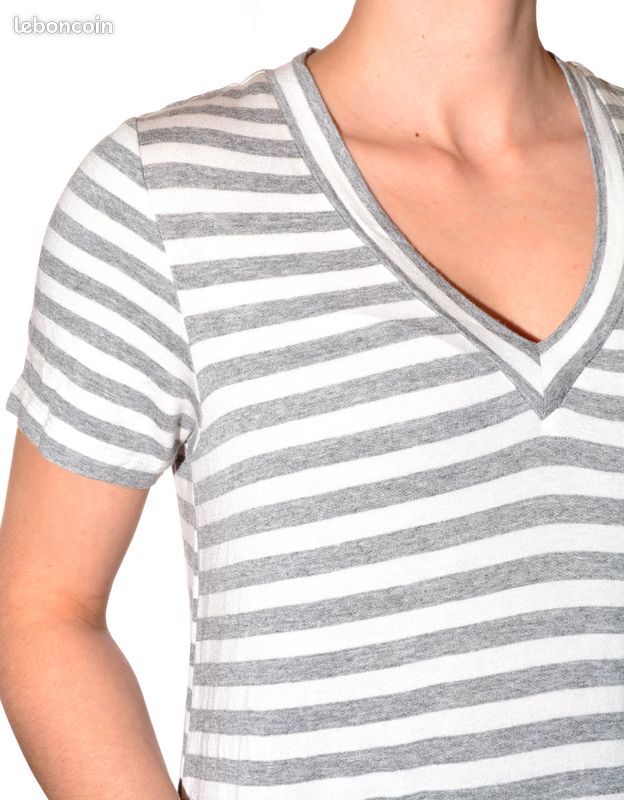 Robe Décontractée Femme Taille L - Gris à Rayures Blanches - Col V - Coupe Droite Fluide - Occasion Parfait état