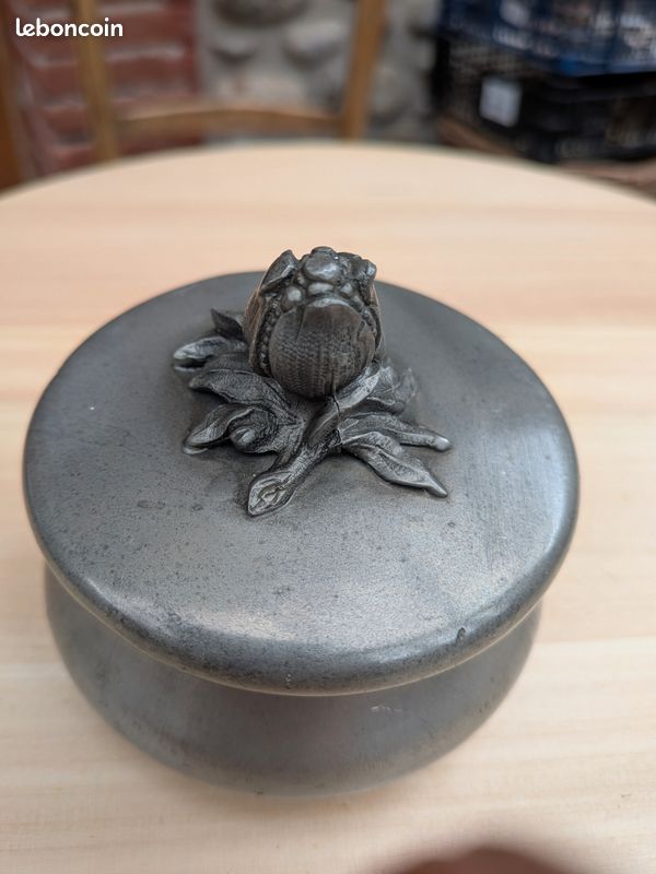 Boîte En étain Pur 95% Avec Décor De Raisin – Vintage – 7,5x6x3cm