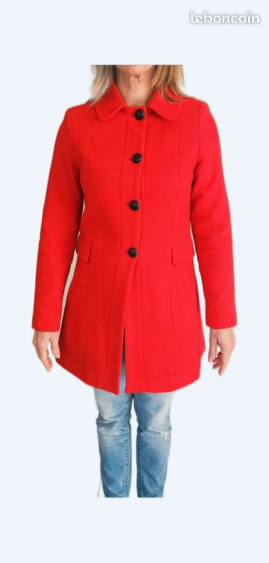 Manteau Caban Court NAF NAF En Laine Rouge - Taille 36, Neuf Avec étiquettes