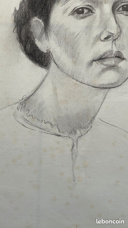 René RICHETIN (1923-2008) Grand dessin Portrait d'une princesse () Signé au crayon (70') COBRA (image 5)