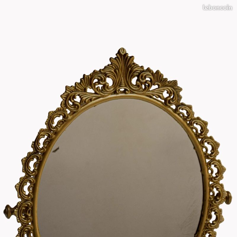 Psyché miroir doré ovale pivotant à poser sur pied H 50 cm rocaille arabesque (image 3)