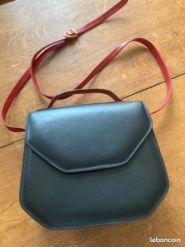 Sac à Main Bandoulière En Cuir Noir Henry Saxel - Style Sac De Jour - Occasion Très Bon État