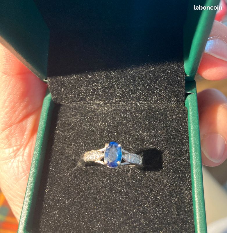 925 Argent Sterling Saphir Bleu & Zircone Bijoux Bague Taille 6