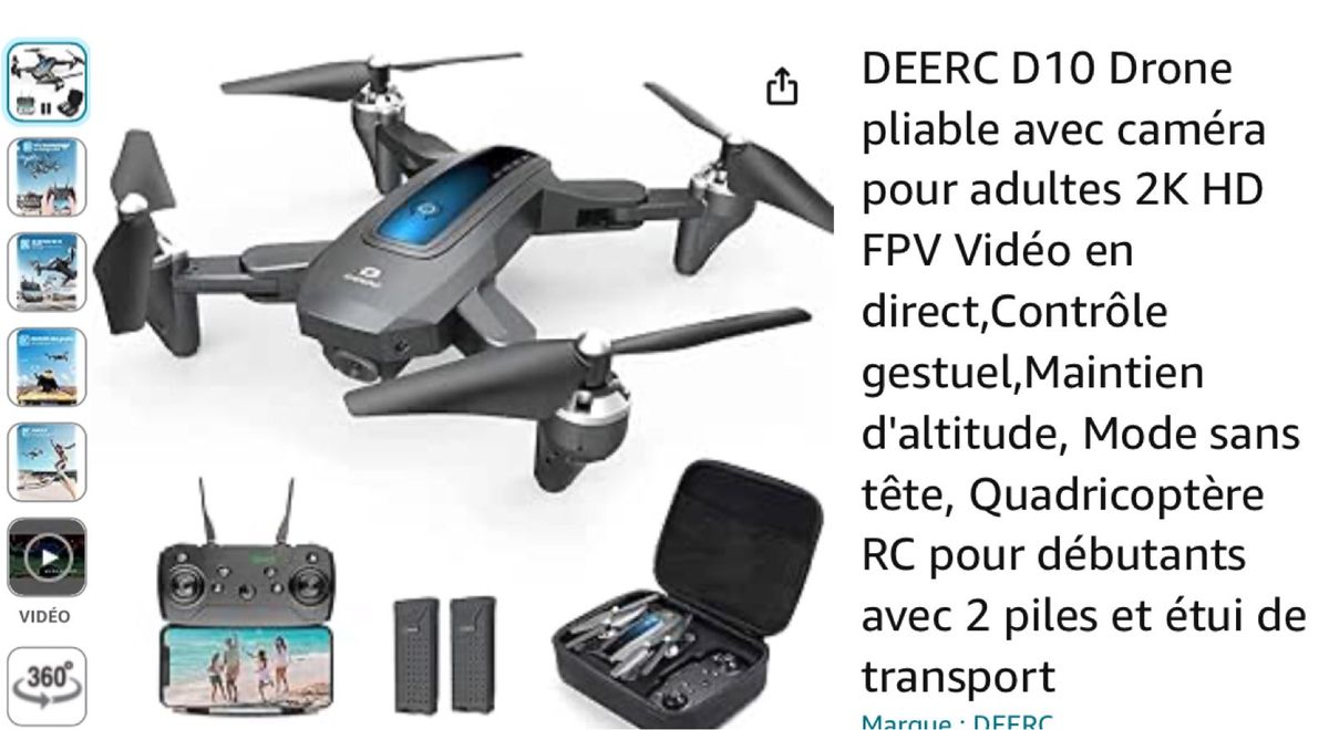 DEERC D10 Drone Pliable Avec Caméra Pour Adultes 2K HD FPV Vidéo