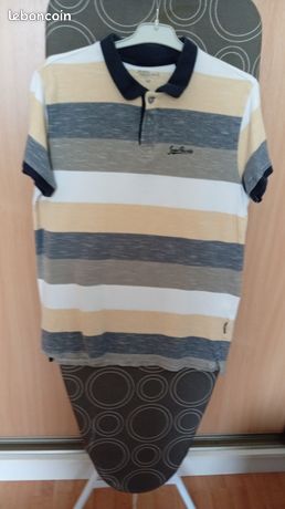 Lot De 4 T-shirts Manches Courtes Jean Pascal – Tailles M/L, Bleu, Blanc, Gris, Occasion TB état