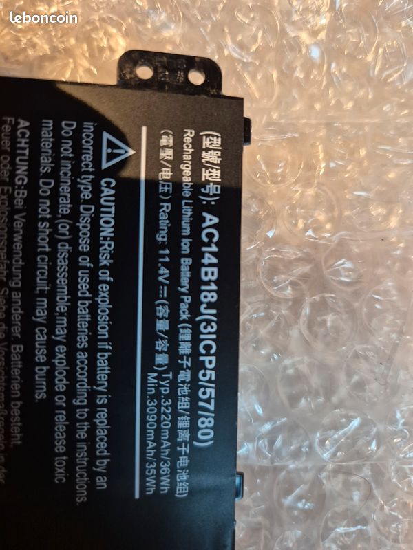 Batterie pc portable acer ac14b18j non testée etat correct (image 1)